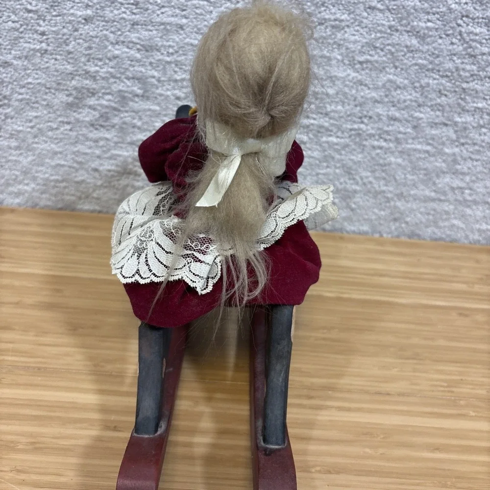 Byers Choice Christmas Carolers Girl On Rocking Horse W/ Teddy Bear Figurine VTG